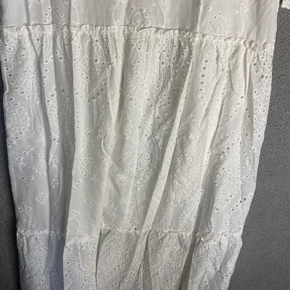 Womens 2XL Eyelet Hole Tiered Dress Long Maxi White peasant Cottagecore - Picture 9 of 12